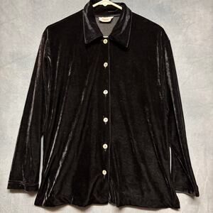VTG Petite Impressions Velvet Button Down Shirt Witchy Goth Soft Stretchy Office